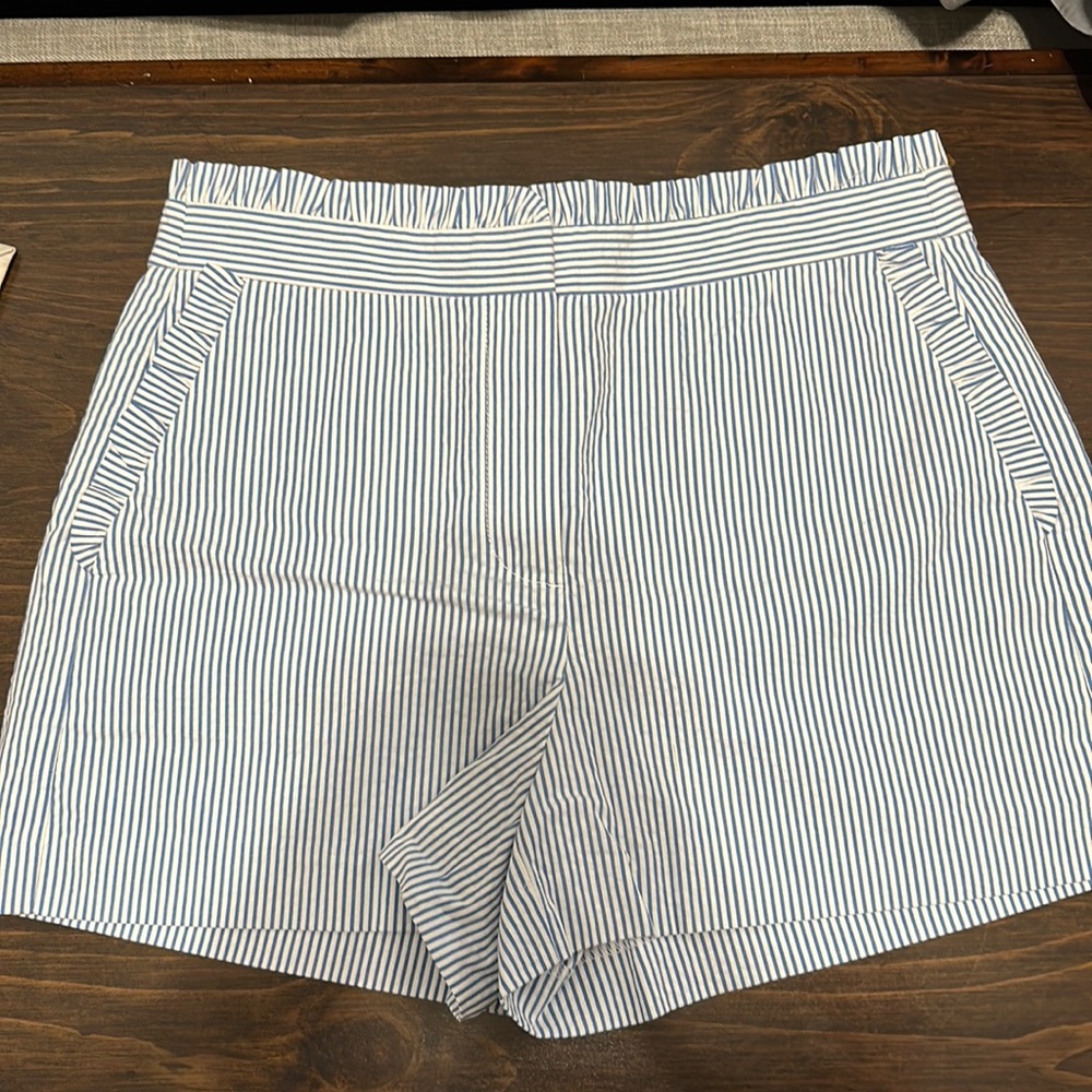 J. Crew high waisted blue and white seer sucker shorts size 4. Like new
